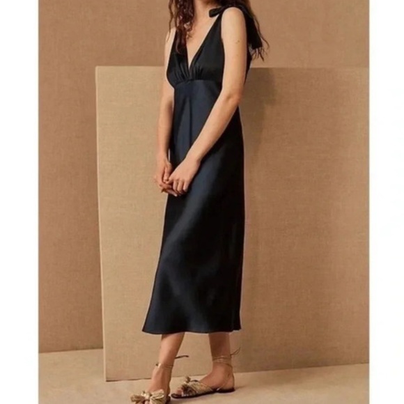 Sachin + Babi BHLDN Hudson Satin Navy Blue Tie Strap Midi Dress NEW SZ 10 - Picture 2 of 8